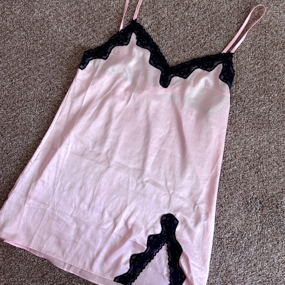 VICTORIA'S SECRET Tease Satin Lace-Trim Mini Slip Dress pink